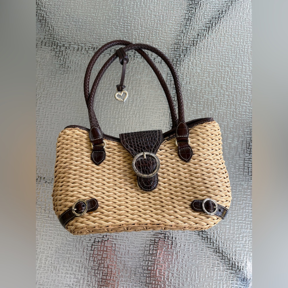 Brighton Woven Straw Tote with Dark Brown Trim